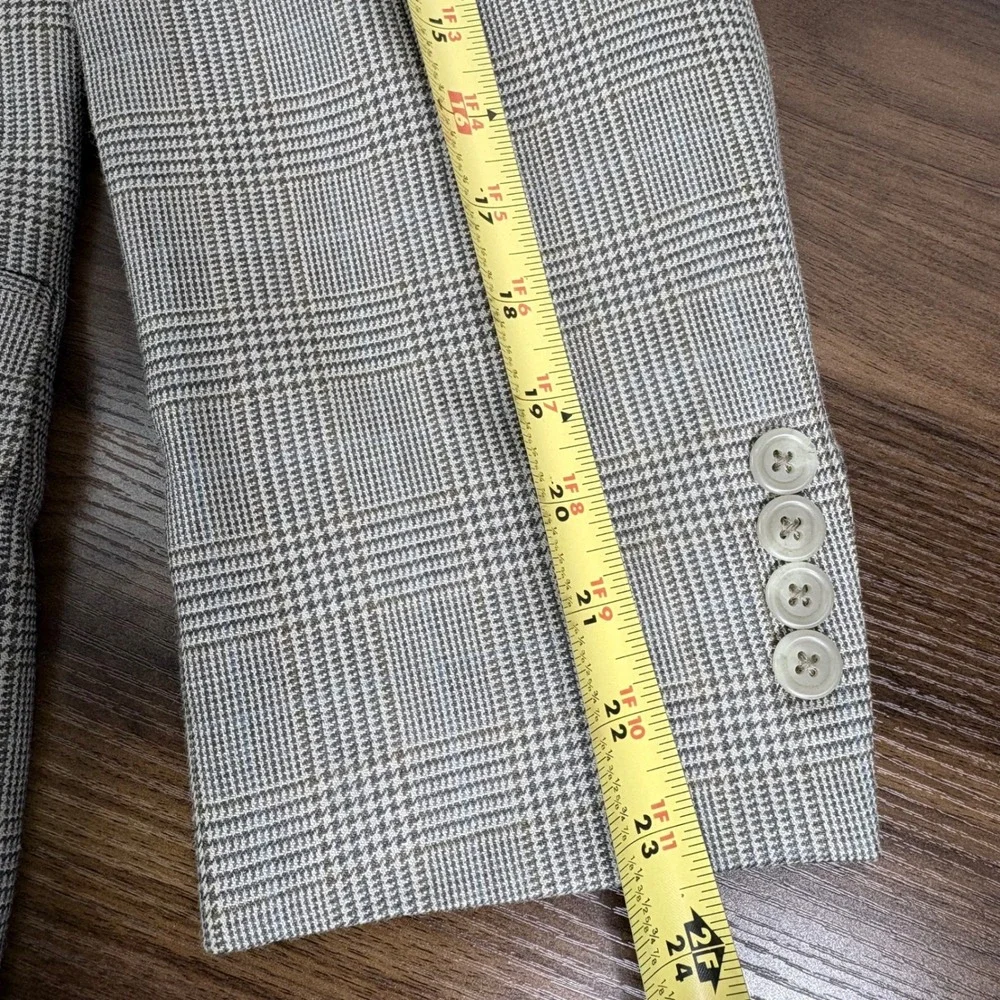 Chaps Ralph Lauren Mens 40S Tan Plaid Silk Wool Blend 2 Button Blazer Sport Coat